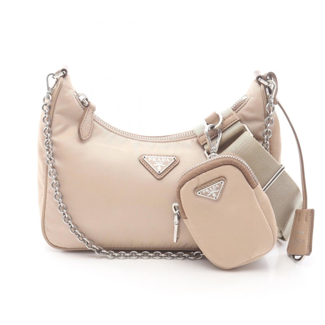 Prada Re-Edition 2005 Shoulder Bag/Handbag in Nylon and Leather, Women's, Beige, BH204: --- Catalog ---Category: SizeSize (HxWxD): 11cm x 22cm x 6cm / 4.33'' x 8.66'' x 2.36''Category: DesignType: Handbag, Shoulder bagColor: BeigeGender: WomenMaterial: Nylon , Leather Category: GeneralMP