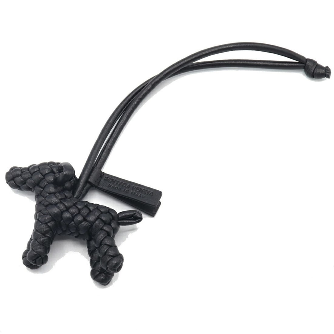 Bottega Veneta Accessory Bag Charm Dog 807068 Black Leather Keychain Intrecciato Design for Men and (1 of 17)