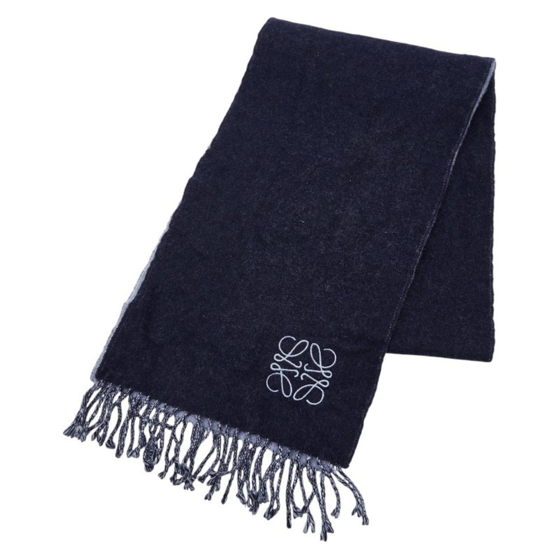 LOEWE Anagram Scarf, Navy and Light Blue, Wool Cashmere, Women's (1 of 11)