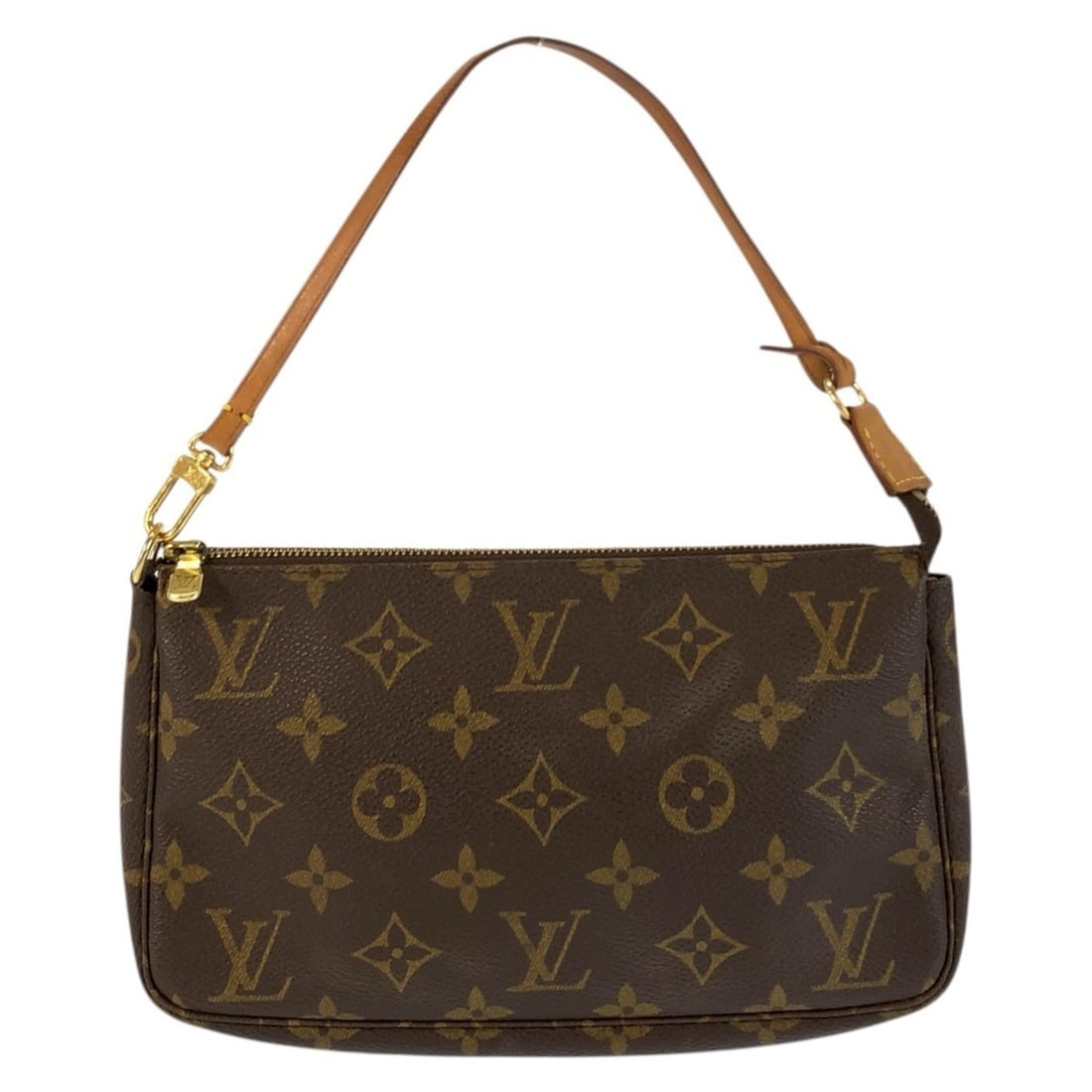 LOUIS VUITTON Monogram Pochette Accessoires Brown Leather with Gold Hardware M51980 Handbag (1 of 10)