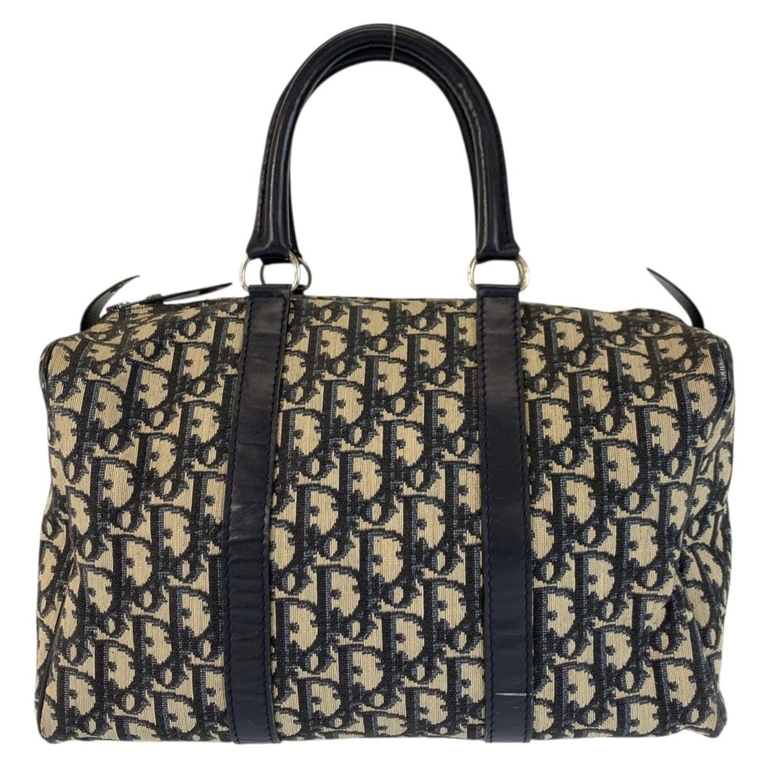 Christian Dior Vintage Trotter Navy with Silver Hardware, Canvas and Leather Handbag, Mini Boston (1 of 10)
