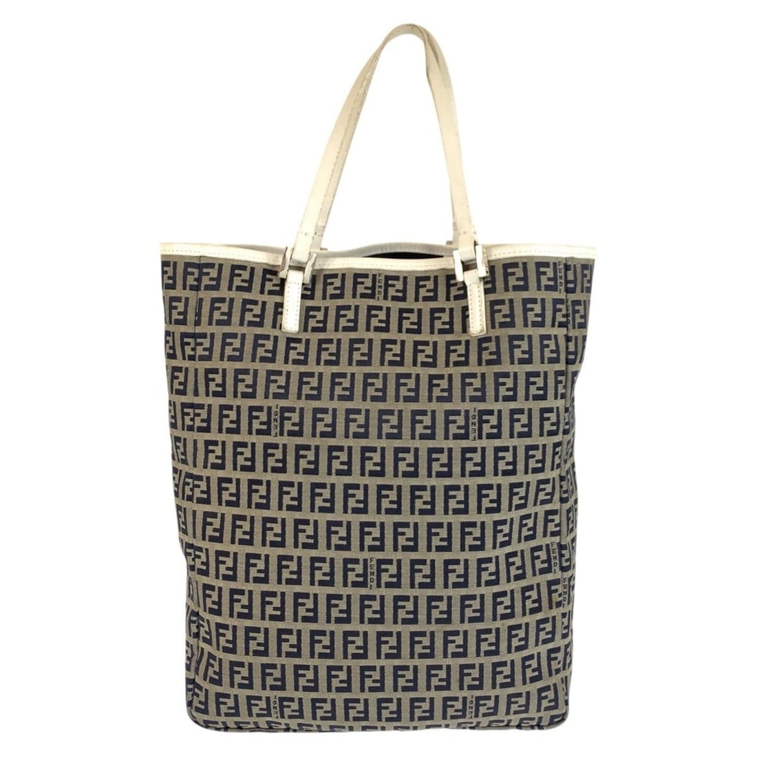 FENDI Zucchino Tote Bag, Gray, White, Silver Hardware, Canvas, Leather, 8BH006, Women's (1 of 10)