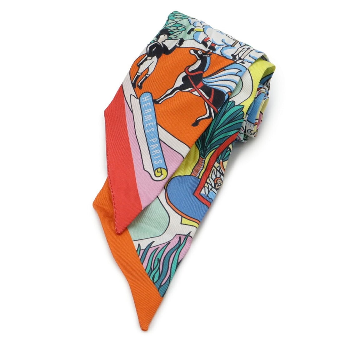 HERMES TWELL Twilly Scarf/Muffler/Handbag, Exposition Universelle, 100% Silk, Multicolor (1 of 10)