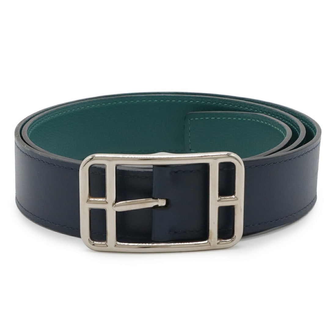 HERMES Cape Cod 32 Reversible Leather Belt in Blue Marine, Malachite, Box Calf, and Togo Leather,: --- Catalog ---Category: SizeLength: 89cm / 35.03''Category: DesignType: Standard beltColor: BlueGender: Men,WomenCategory: GeneralBrand: Hermes--- Item List ---Section: ConditionRanking: Rank AB Used