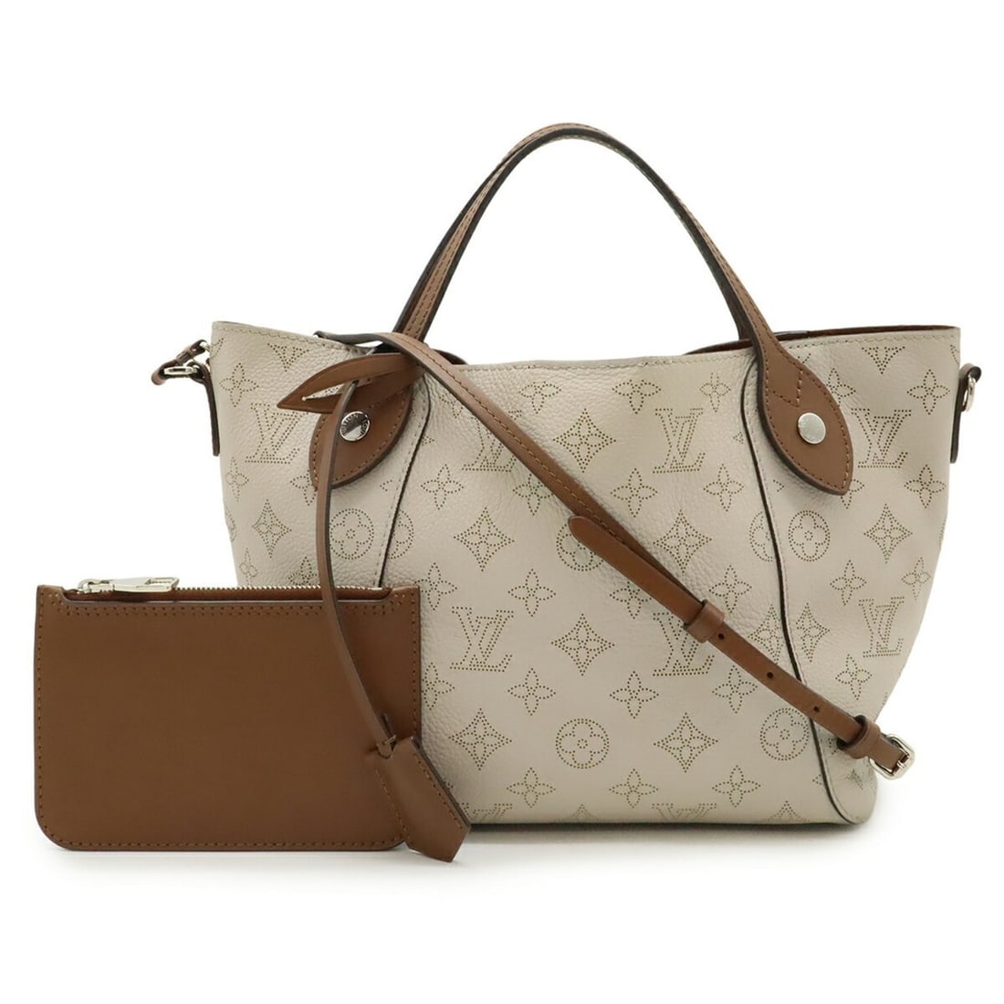 LOUIS VUITTON Monogram Mahina PM Handbag/Shoulder Bag in Blue Leather, Light Beige, M55551 (1 of 10)