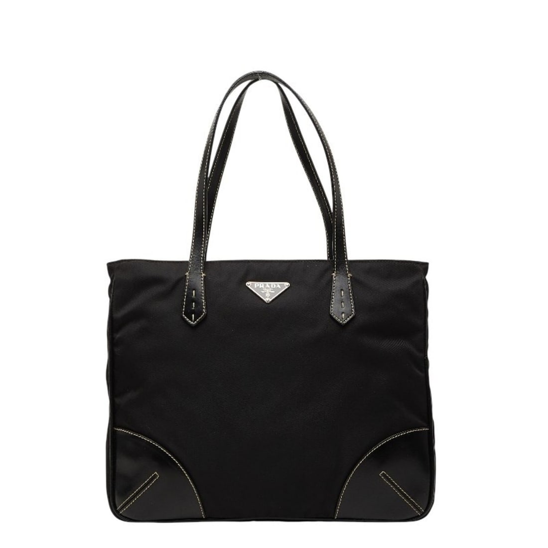 Prada Triangle Logo Plate Tote Bag Black Nylon Leather Women's PRADA (1 of 15)