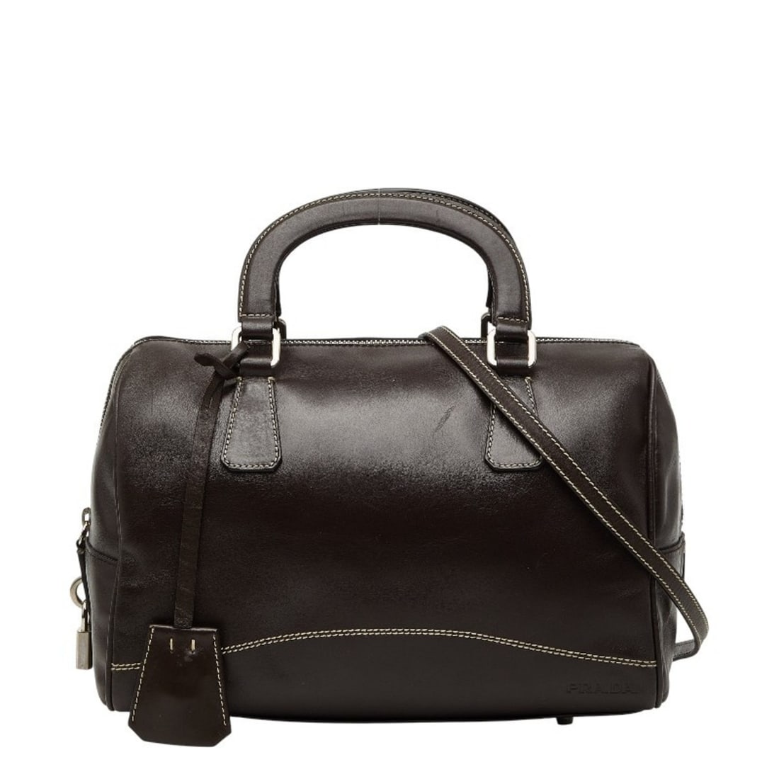 Prada Logo Boston Bag/Shoulder Bag, 2-Way, B11075, Dark Brown Leather, Women's, PRADA: --- Catalog ---Category: SizeSize (HxWxD): 17cm x 26cm x 14cm / 6.69'' x 10.23'' x 5.51''Category: DesignType: Boston bag, Shoulder bagColor: Dark brownGender: WomenMaterial: Leather Category: General