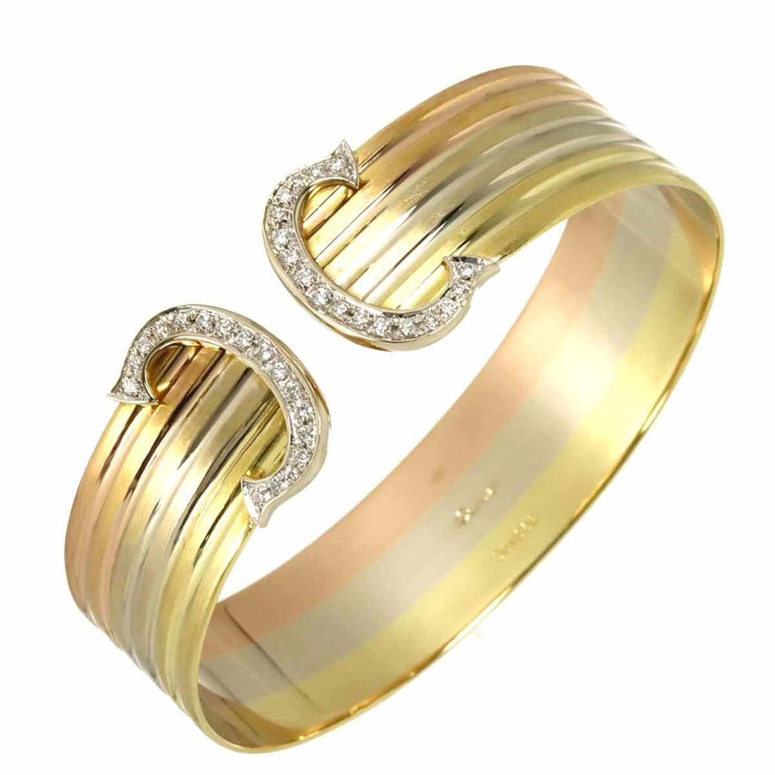 Cartier 2C Trinity Diamond Bangle, 17.5cm, 18K Yellow Gold, White and Pink 750 C2 Bracelet: --- Catalog ---Category: SizeLength: 17.5cm / 6.88''Category: DesignType: BangleGender: WomenMaterial: Pink gold (18K), White gold (18K), Yellow gold (18K)Category: GeneralBrand: Cartier--- Item List