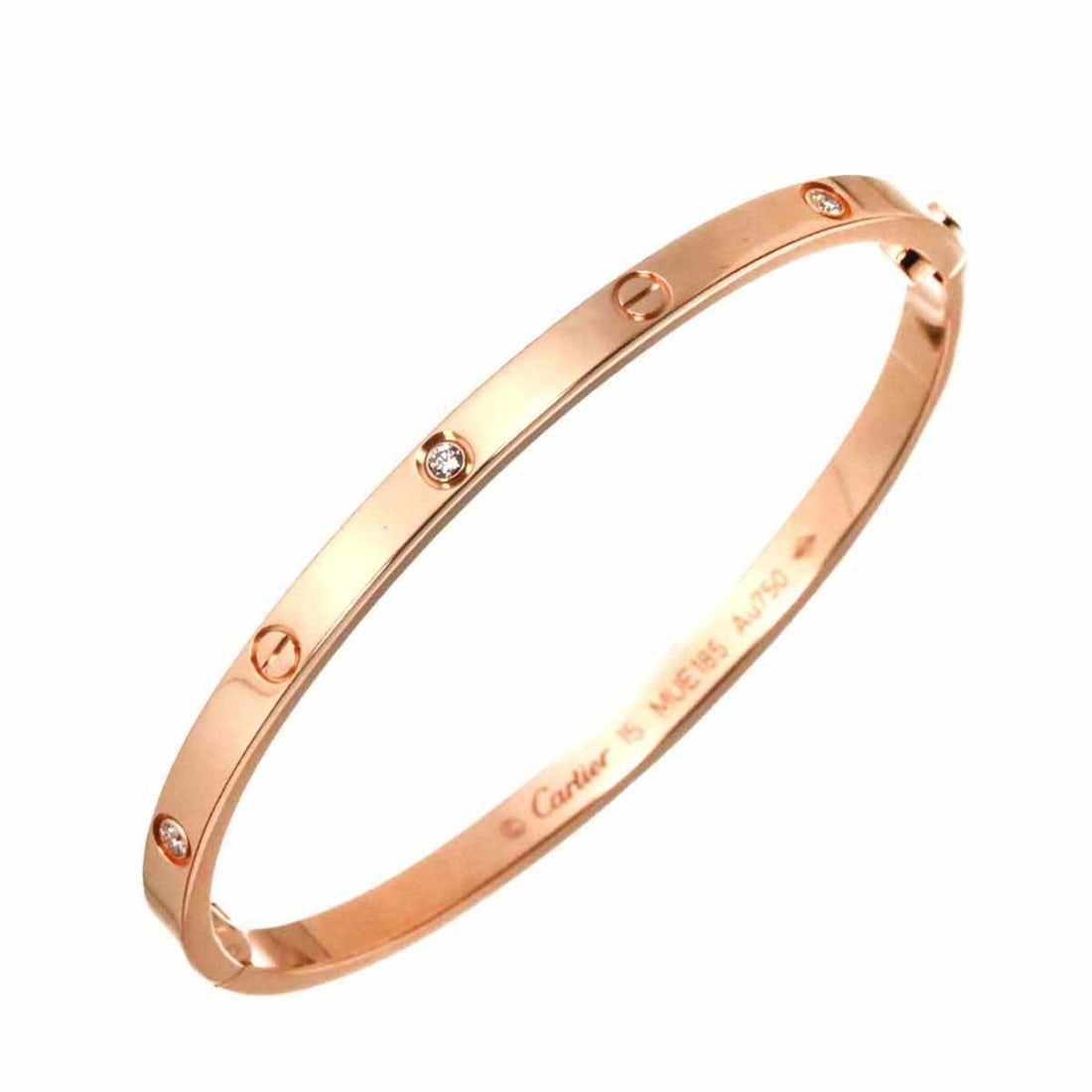 Cartier Love Bracelet Small SM #15 with 6 half diamonds in 18K PG 750: --- Catalog ---Category: SizeLength: 14cm / 5.51''Category: DesignType: BangleGender: WomenMaterial: Pink gold (18K)Category: GeneralBrand: Cartier--- Item List ---Section: ConditionRanking: Rank SA U
