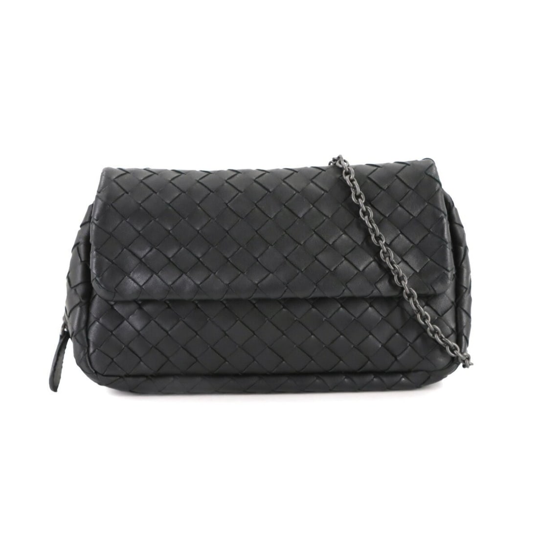 Bottega Veneta Intrecciato Chain Shoulder Bag in Black Leather with Gunmetal Hardware (Product Code:: --- Catalog ---Category: SizeSize (HxWxD): 12cm x 18.5cm x 5cm / 4.72'' x 7.28'' x 1.96''Category: DesignType: Handbag, Shoulder bagColor: BlackGender: WomenMaterial: Intrecciato Category: GeneralMPN:
