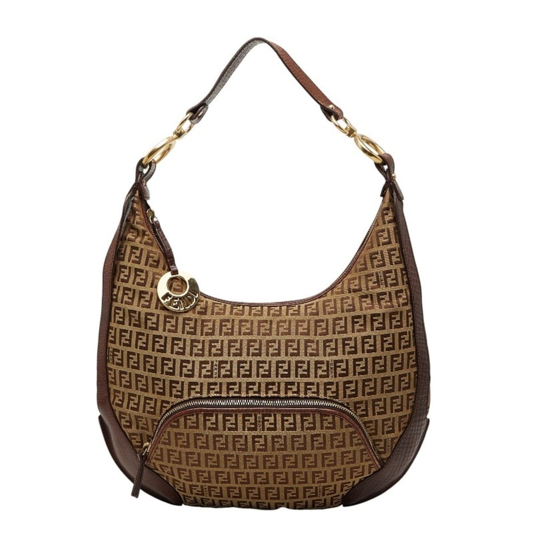 Fendi Zucchino Shoulder Bag 8BR465 Brown Canvas and Leather Women's FENDI (1 of 13)