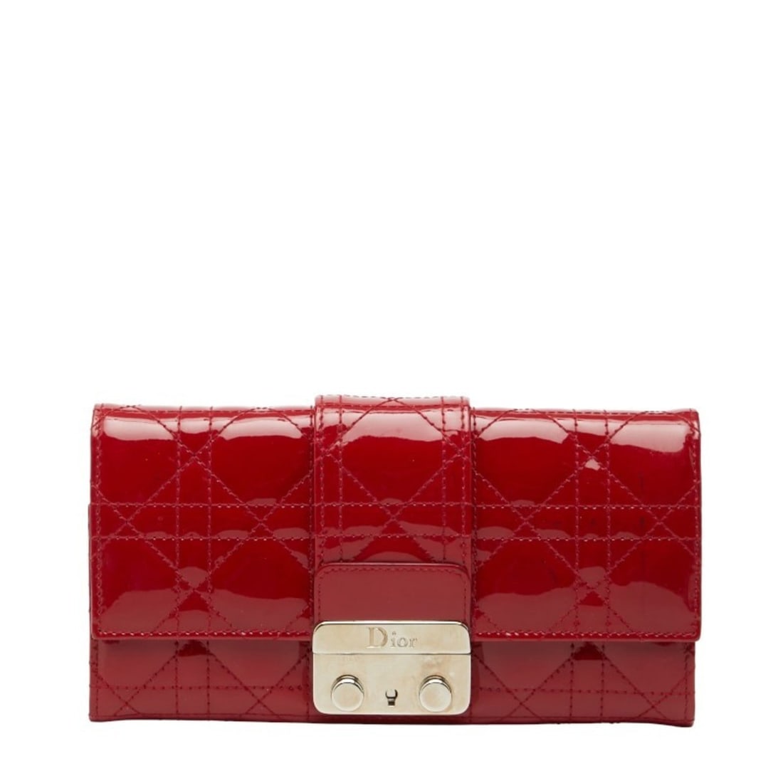 Christian Dior Dior Cannage Long Wallet Red Patent Leather Women's (1 of 16)