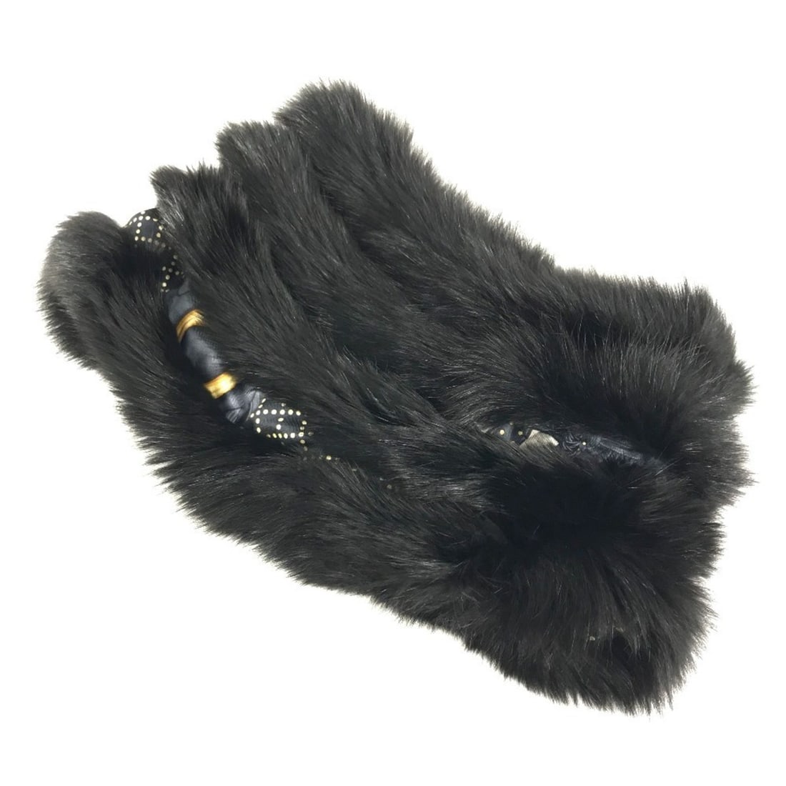 GUCCI Unknown fur snood shawl scarf muffler silk fox women's black (1 of 11)