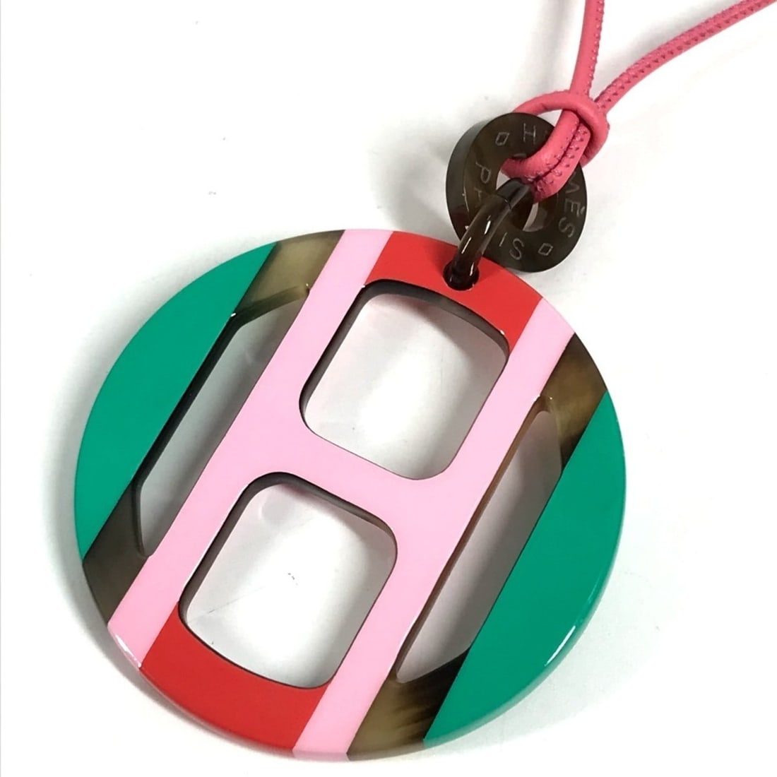 HERMES H Equipe Logo Necklace, Lacquer, Women's, Pink, Like New (1 of 15)