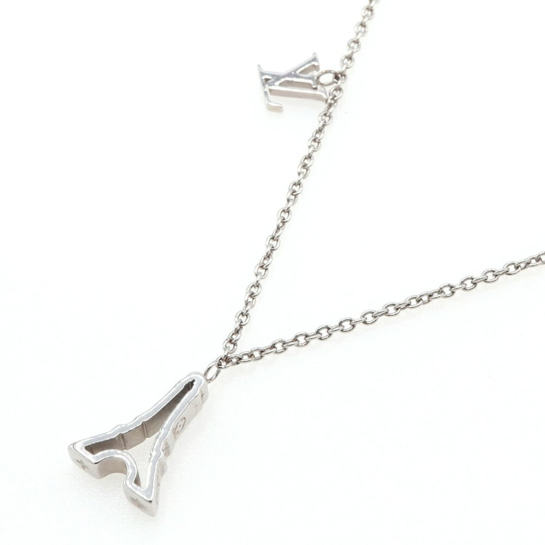 Louis Vuitton Necklace LV & Paris Eiffel Tower M00523 Silver-Colored Metal Pendant Women's Men's (1 of 12)