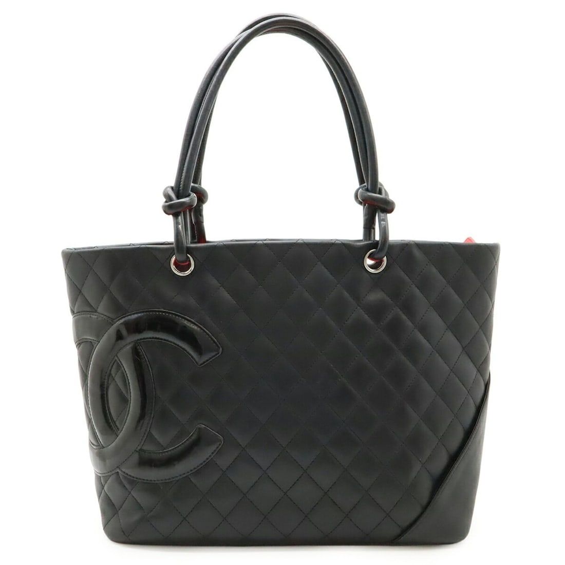 CHANEL Cambon Line Coco Mark Large Tote Bag Shoulder in Soft Calfskin Enamel, Black and Pink A25169 (1 of 20)