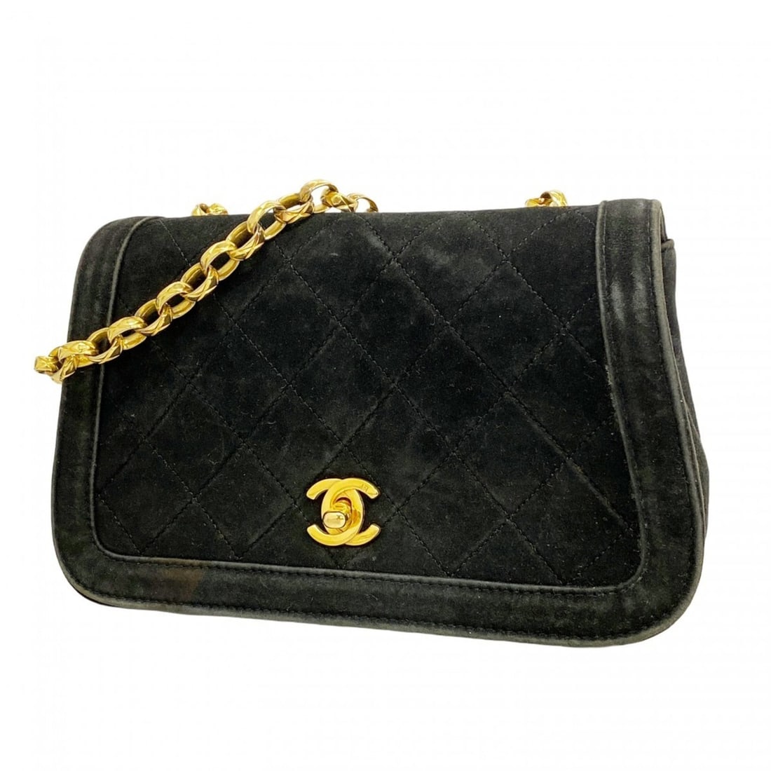 Chanel Matelasse Shoulder Bag with Chain Bag, Suede, Black, Women's (1 of 13)
