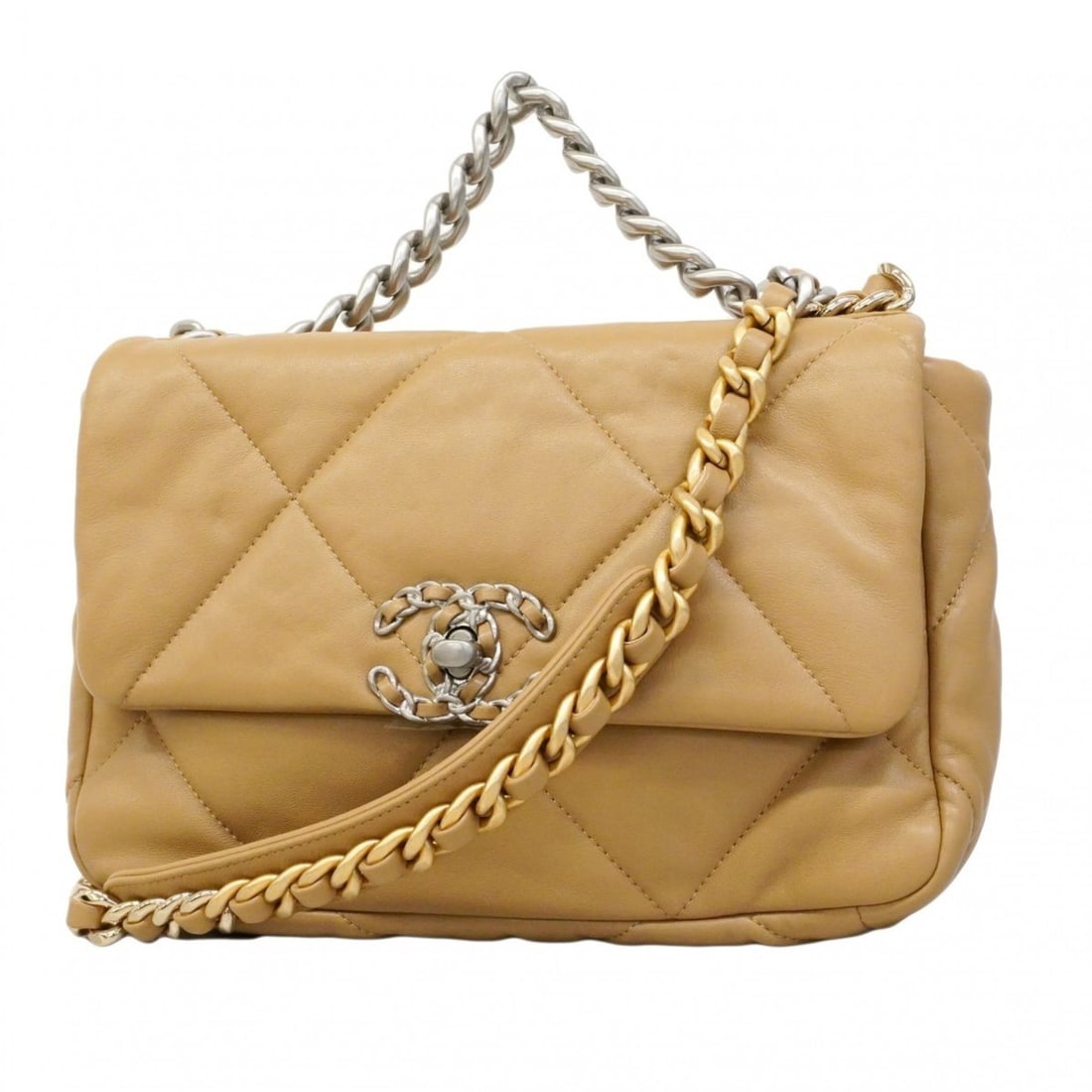 Chanel 19 Leather Handbag with Chain Shoulder Strap, Light Brown and Gold, 2-Way Bag for Women (1 of 12)