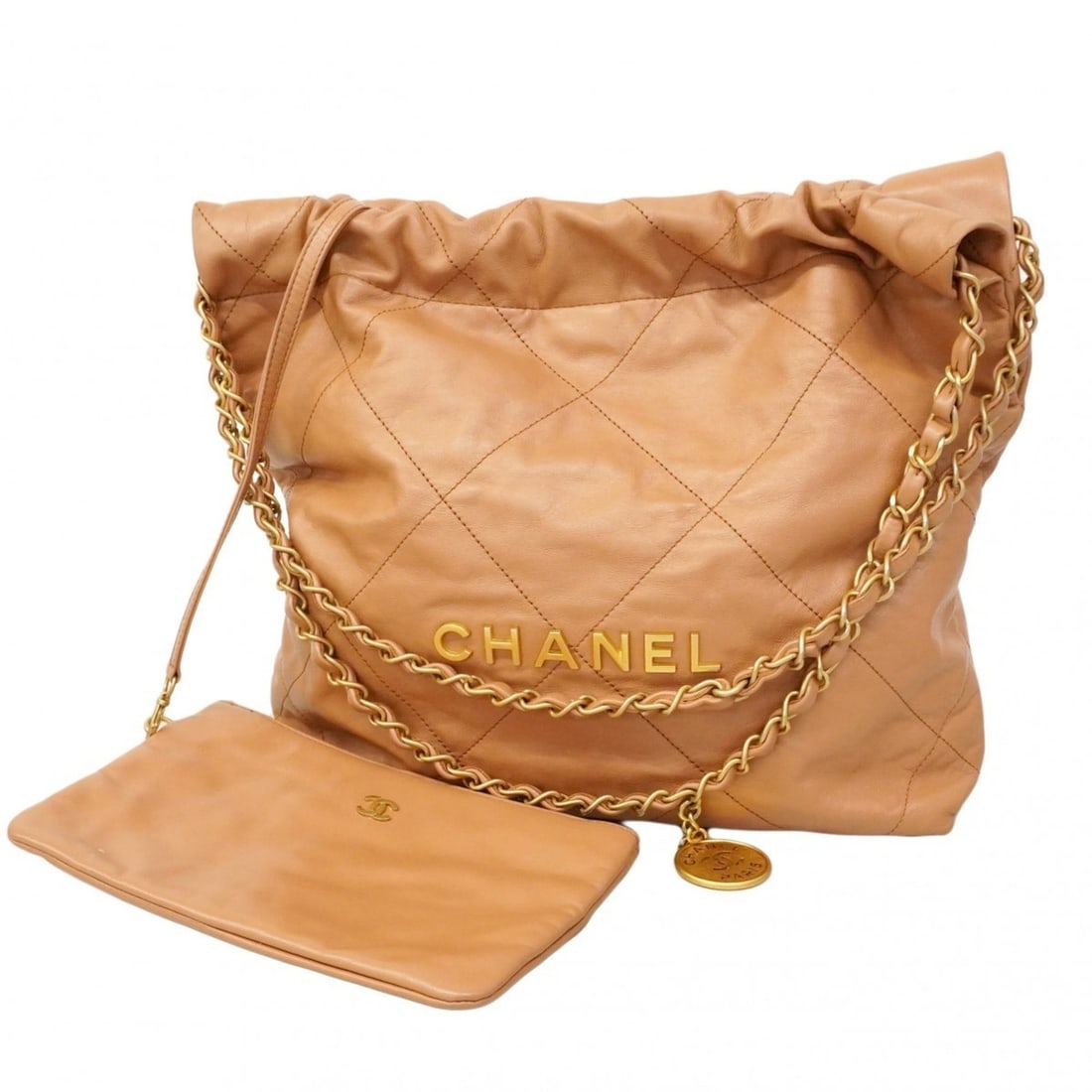 Chanel Shoulder Bag 22 Calfskin Light Brown Women's (1 of 12)