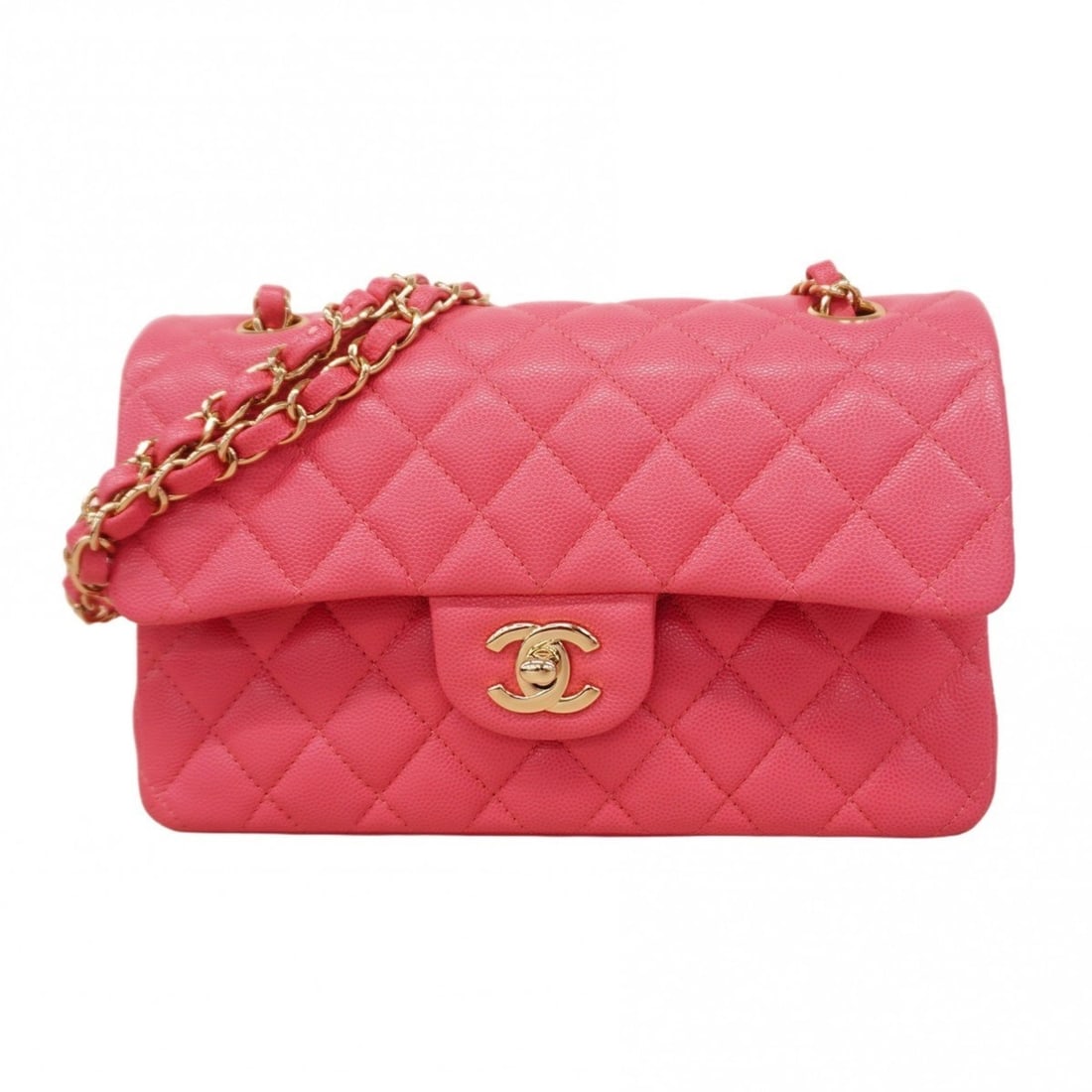 Chanel Matelasse Shoulder Bag with Double Flap and Chain, Caviar Skin, Pink Champagne, Women's, (1 of 9)