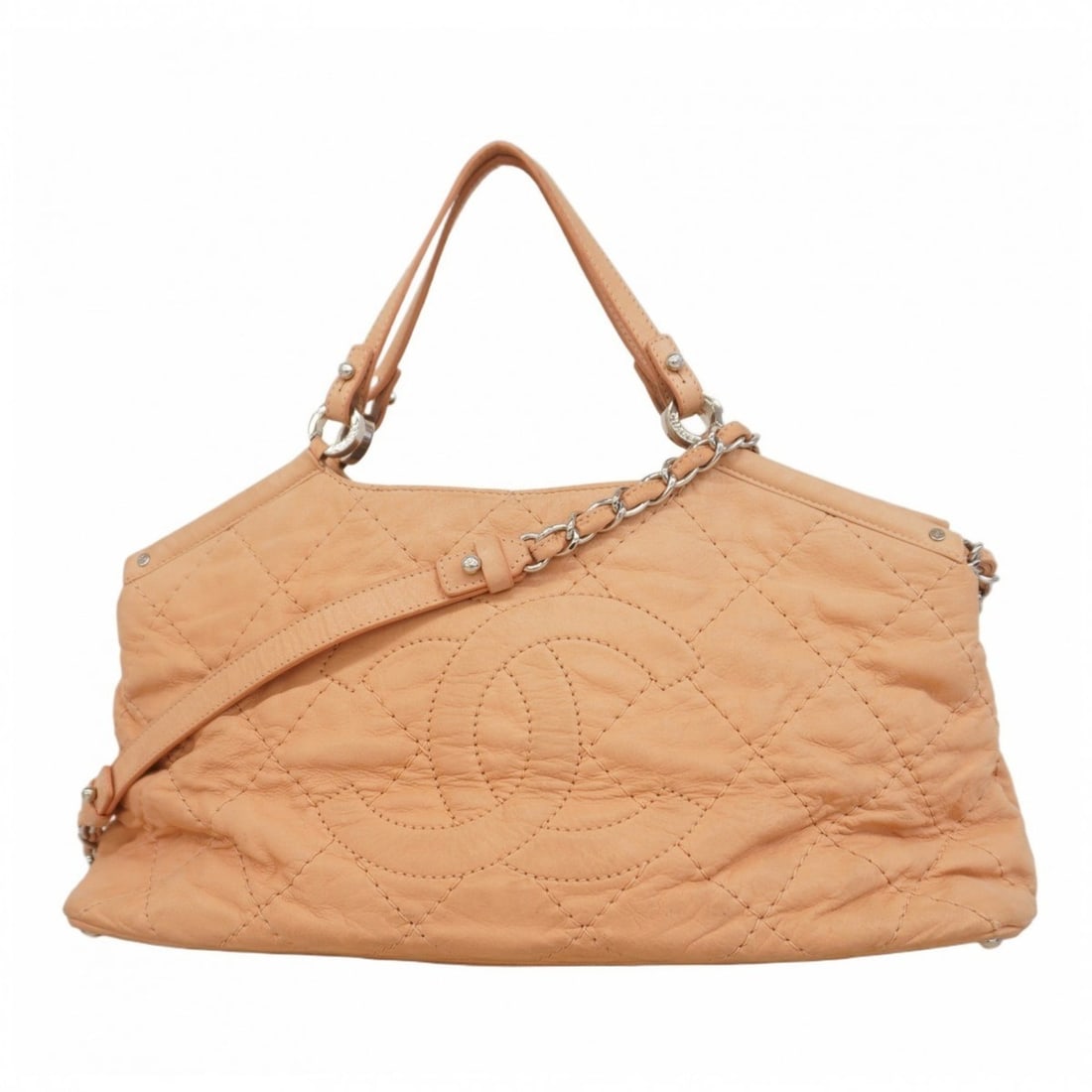 Chanel Wild Stitch Tote Bag with Chain Shoulder Strap, Pink Beige Leather, 2-Way for Women, P2341913: --- Catalog ---Category: SizeSize (HxWxD): 20cm x 39cm x 17.5cm / 7.87'' x 15.35'' x 6.88''Category: DesignType: Tote bagColor: Pink beigeGender: WomenMaterial: Leather Hardware Color: SilverCategory: