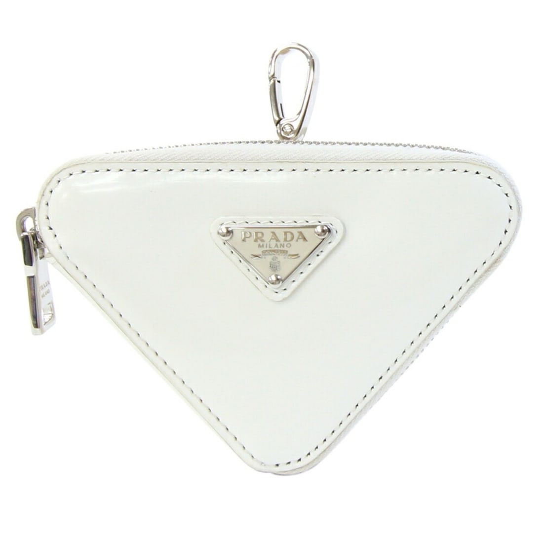Prada Pouch 1TL433 White Leather Bag Charm Triangle Coin Case Women's PRADA: --- Catalog ---Category: DesignType: Handbag charmColor: WhiteGender: WomenMaterial: LeatherCategory: GeneralBrand: PradaCountry of Origin: Italy--- Item List ---Section: ConditionRanking: Rank A Used