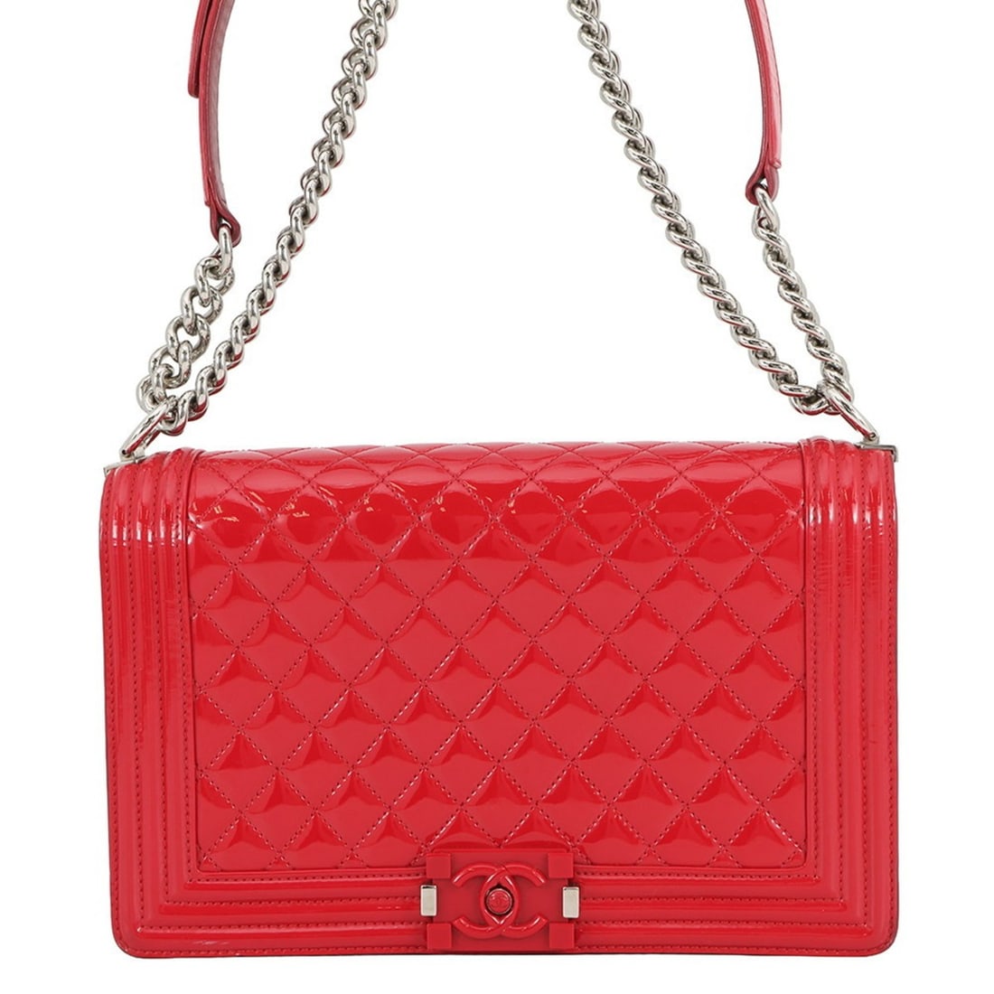 CHANEL Chain Shoulder Bag Boy Chanel Large Matelasse Coco Mark Patent A92193: --- Catalog ---Category: SizeSize (HxWxD): 18cm x 28cm x 7cm / 7.08'' x 11.02'' x 2.75''Category: DesignType: Shoulder bagColor: Red colorGender: WomenMaterial: Patent leather Category: GeneralBrand: