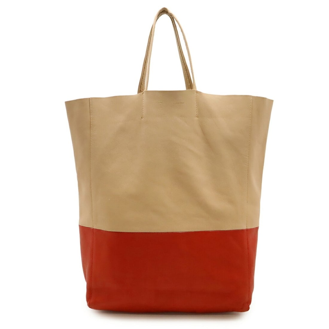CELINE Horizontal Cabas Two-Tone Tote Bag, Large Shoulder Leather, Pink Beige, Red: --- Catalog ---Category: SizeWeight: 430g / 15.16oz.Size (HxWxD): 40cm x 30cm x 12cm / 15.74'' x 11.81'' x 4.72''Category: DesignType: Shoulder bag, Tote bagColor: Pink beige, Red colorStyle: