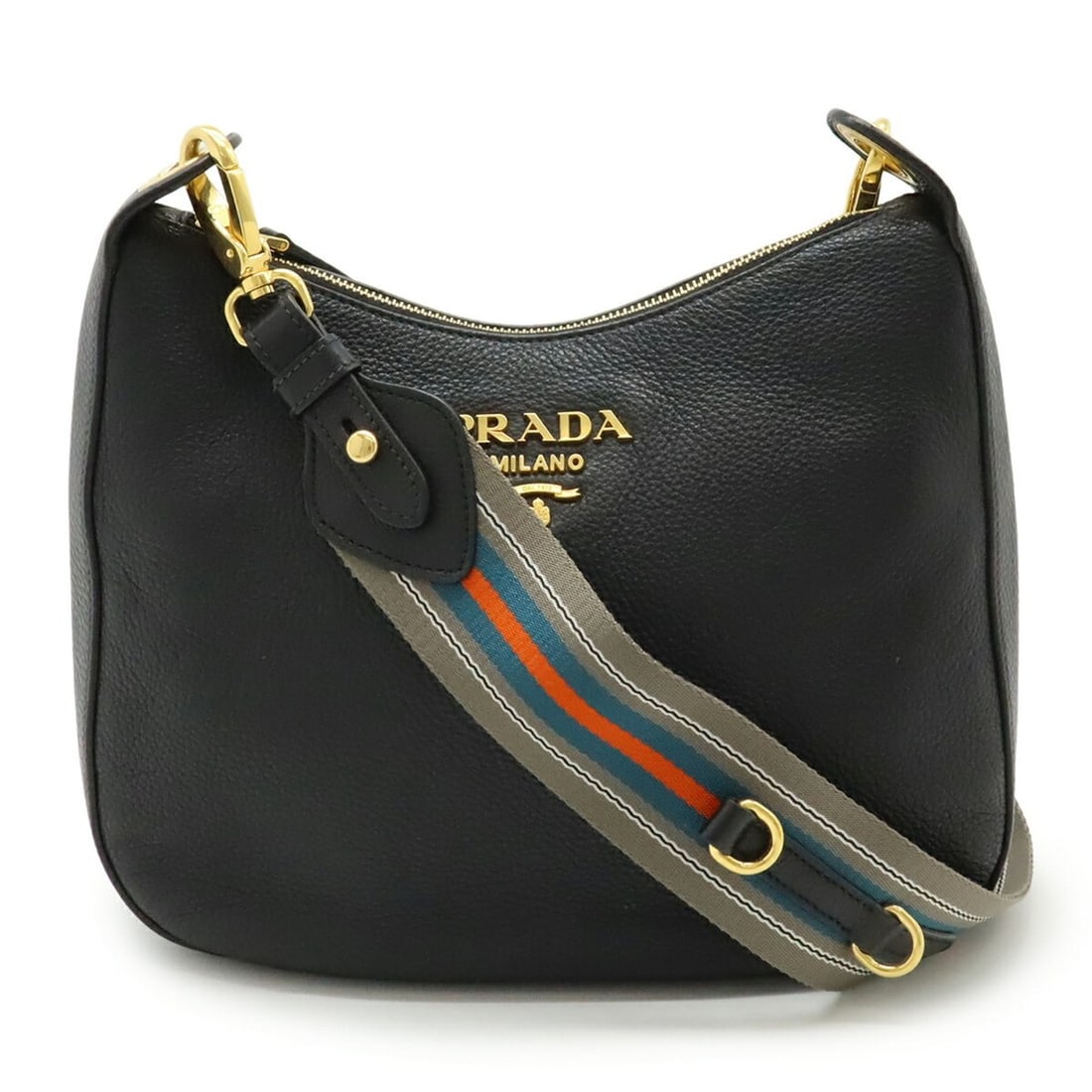 Prada Vitello Phoenix Shoulder Bag, Striped Leather, Nero Black, Purchased at a Japanese Outlet,: --- Catalog ---Category: SizeWeight: 670g / 1.47lb.Size (HxWxD): 22cm x 26.5cm x 7cm / 8.66'' x 10.43'' x 2.75''Strap Length: 102cm / 40.15''Category: DesignType: Shoulder bagColor: Black, NeroGender: