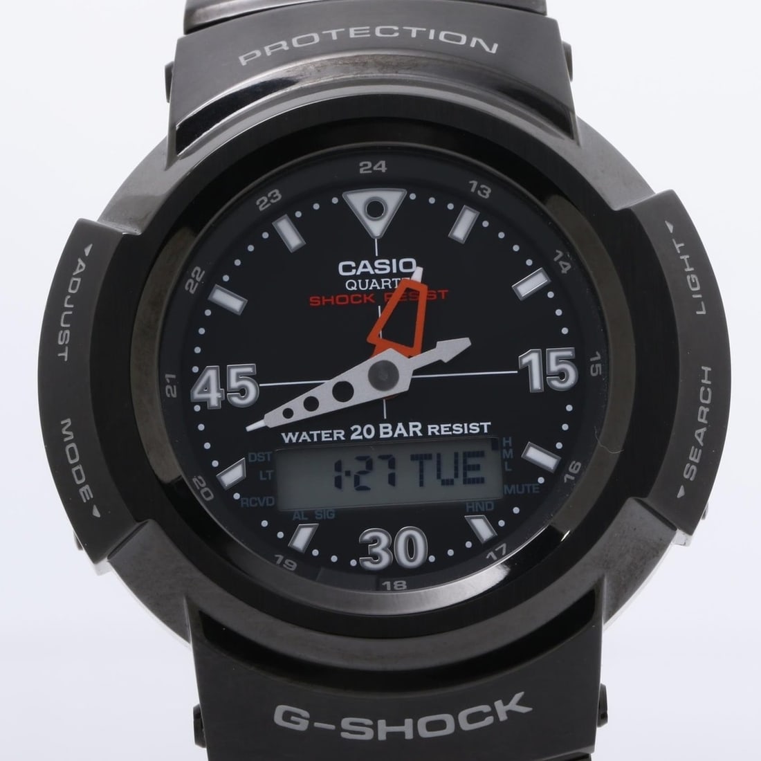 CASIO GSHOCK FULL METAL AW500 SERIES AWM5001AJF Black Stainless Steel Men's Watch: --- Catalog ---Category: SizeWrist Size: 17cm / 6.69''Case Diameter: 44.5mm / 1.75''Category: DesignType: WristwatchGender: MenColor (Dial): BlackMaterial (Case): Stainless steelCategory: GeneralMPN: