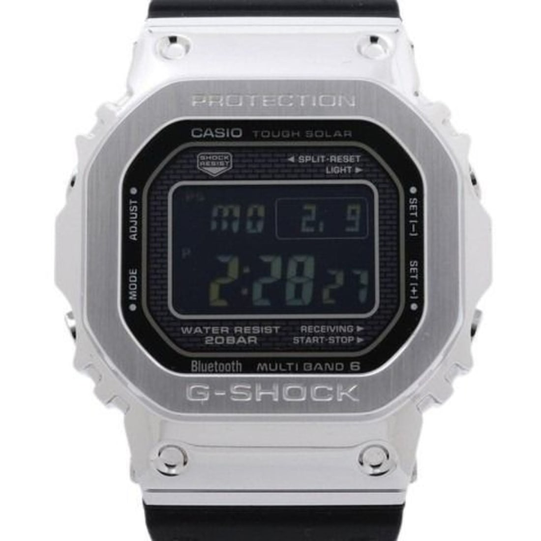 CASIO GSHOCK Full Metal Watch GMWB50001JF Silver Black Stainless Steel and Resin Men's Solar: --- Catalog ---Category: SizeWrist Size: 22cm / 8.66''Case Diameter: 43.2mm / 1.7''Category: DesignType: WristwatchGender: MenColor (Dial): BlackMaterial (Case): Stainless steelCategory: GeneralMPN: