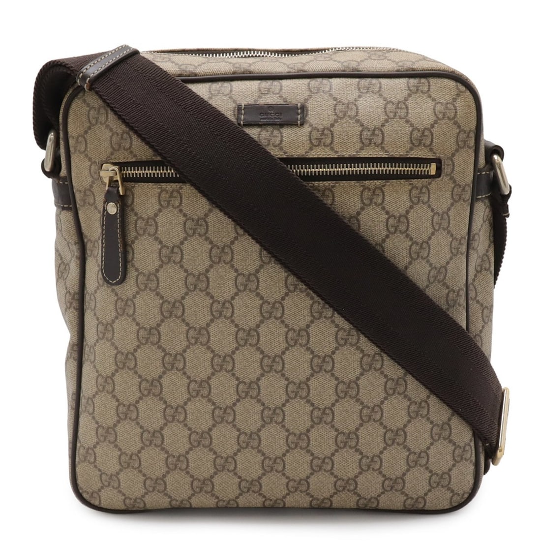 GUCCI GG Supreme Plus Shoulder Bag in Leather, Khaki Beige and Dark Brown, 201448: --- Catalog ---Category: SizeWeight: 550g / 1.21lb.Size (HxWxD): 28cm x 26cm x 6.5cm / 11.02'' x 10.23'' x 2.55''Strap Length: 152cm / 59.84''Category: DesignType: Shoulder bagColor: Beige, Dark brown