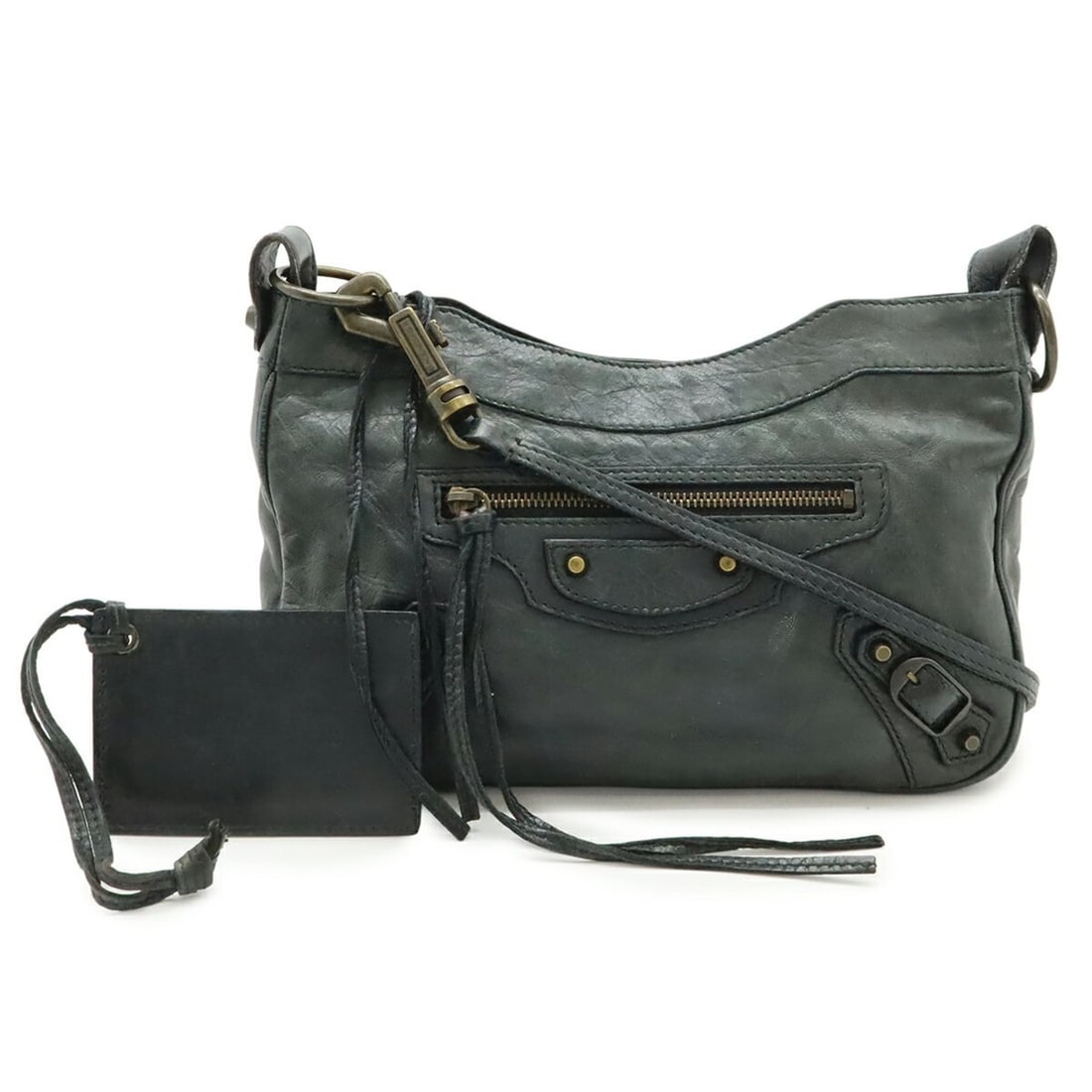 BALENCIAGA The Hip Shoulder Bag Pochette Leather Dark Green 242803: --- Catalog ---Category: SizeWeight: 310g / 10.93oz.Size (HxWxD): 14cm x 23cm x 5cm / 5.51'' x 9.05'' x 1.96''Strap Length: 124cm / 48.81''Category: DesignType: Pochette, Shoulder bagColor: Dark green