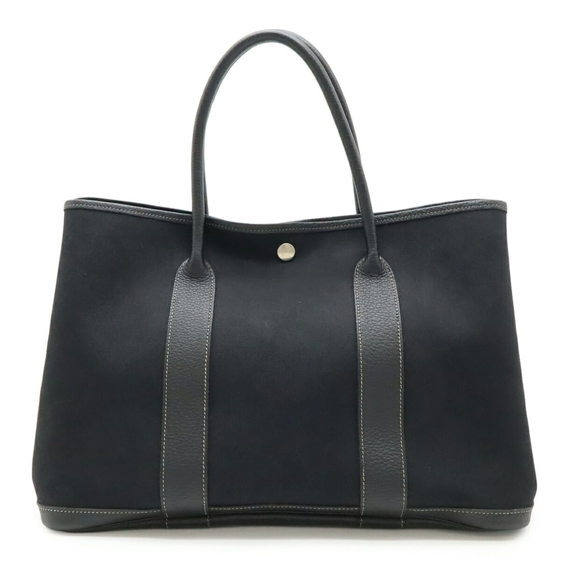 HERMES Garden PM Tote Bag, Handbag, Toile Officier Canvas, Leather, Black (1 of 10)