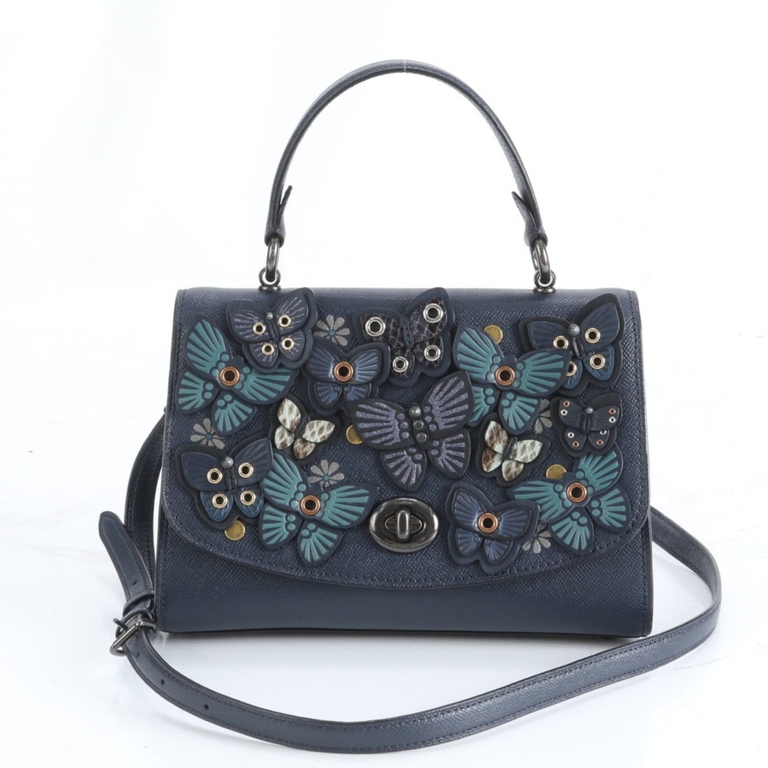 Coach Tilly Butterfly Appliqué B2057 Leather 2-Way Shoulder Bag for Women: --- Catalog ---Category: SizeSize (HxWxD): 20cm x 25cm x 10cm / 7.87'' x 9.84'' x 3.93''Category: DesignType: Shoulder bagColor: NavyGender: WomenMaterial: Leather Category: GeneralMPN: B2057Brand: Co