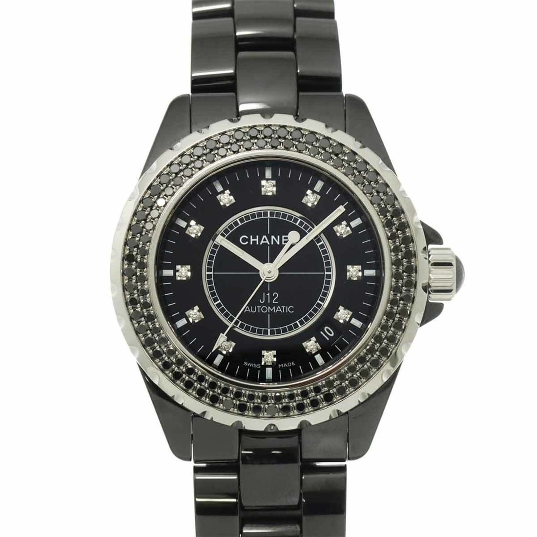 Chanel J12 38mm H2083 Men's Watch with Black Diamond Bezel, Ceramic, 12 Diamonds, Date Display, (1 of 12)