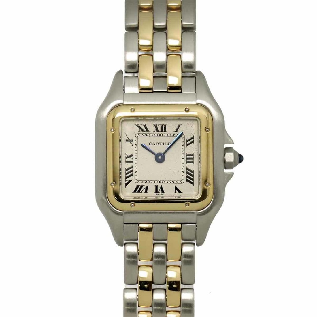 Cartier Panthere SM 2-Row Two-Tone Women's Watch W25029B6 Ivory Yellow Gold Quartz: --- Catalog ---Category: SizeWrist Size: 15cm / 5.9''Case Diameter: 22mm / 0.87''Category: DesignType: WristwatchGender: WomenColor (Dial): IvoryMaterial (Band): Stainless steel, Yellow gold (18K)Mate
