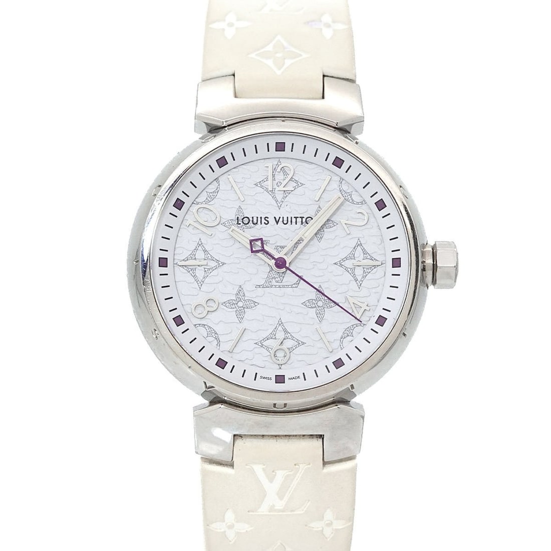 Louis Vuitton Tambour MM Monogram White QA116 Women's Quartz Watch (1 of 12)