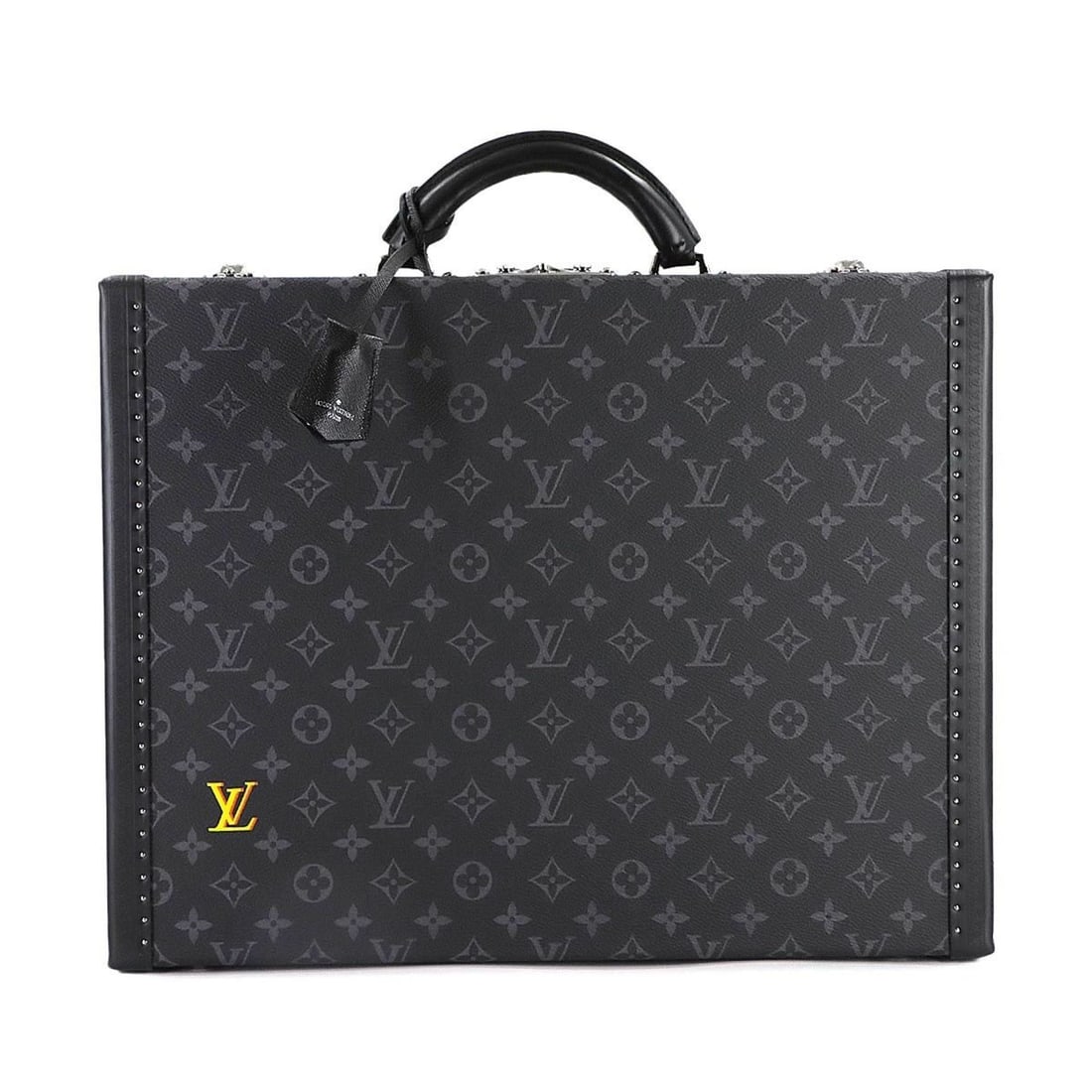 Louis Vuitton Monogram Eclipse President Classeur 45 Trunk Case Handbag in Black with Silver: --- Catalog ---Category: SizeSize (HxWxD): 34.5cm x 45cm x 11.5cm / 13.58'' x 17.71'' x 4.52''Category: DesignType: Attaché case, Briefcase, HandbagColor: Black, Monogram EclipseGender: WomenMaterial