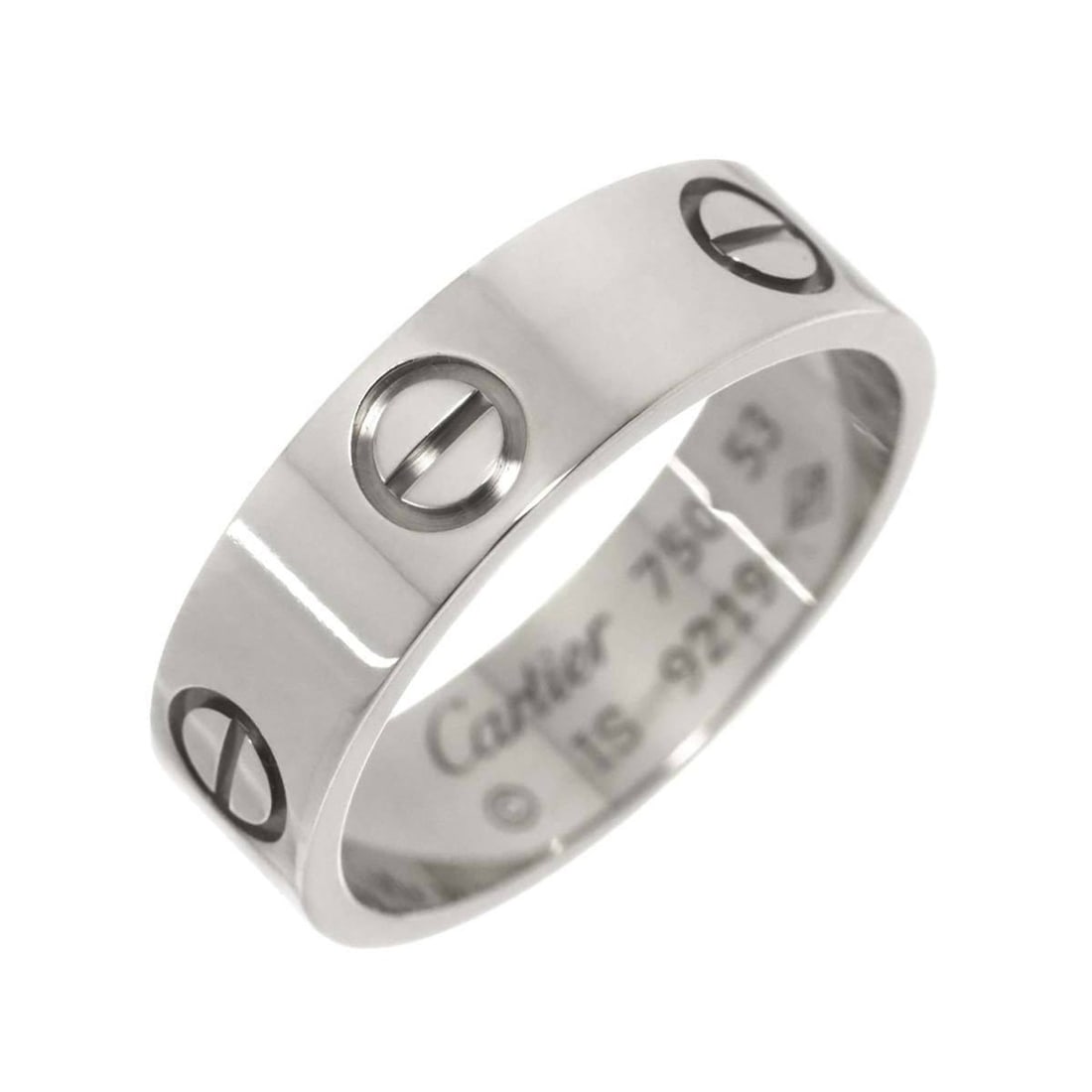 Cartier Love Classic #53 Ring in 18K White Gold (750): --- Catalog ---Category: SizeUS Size: 6.5Brand Size: 53Category: DesignType: Band ringGender: WomenMaterial: White gold (18K)Category: GeneralBrand: Cartier--- Item List ---Section: ConditionRanking: