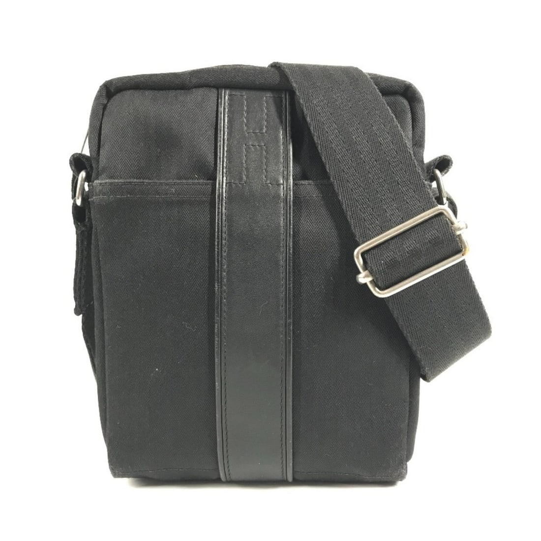 HERMES Acapulco Logo Shoulder Bag, Leather and Canvas, Black, Men's (1 of 18)