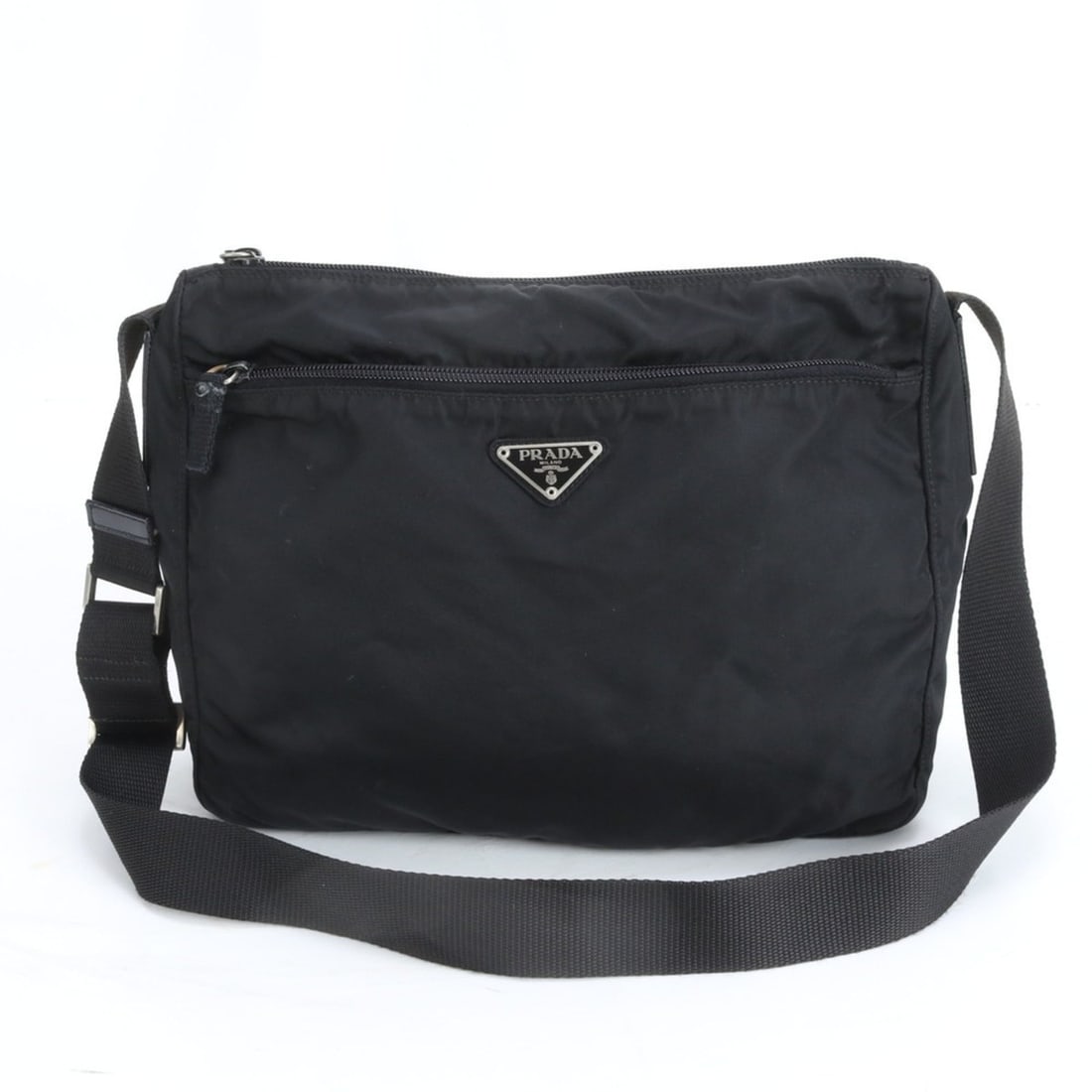 Prada Tessuto Nylon Triangle Logo Leather Shoulder Bag Messenger Black Men's (1 of 10)