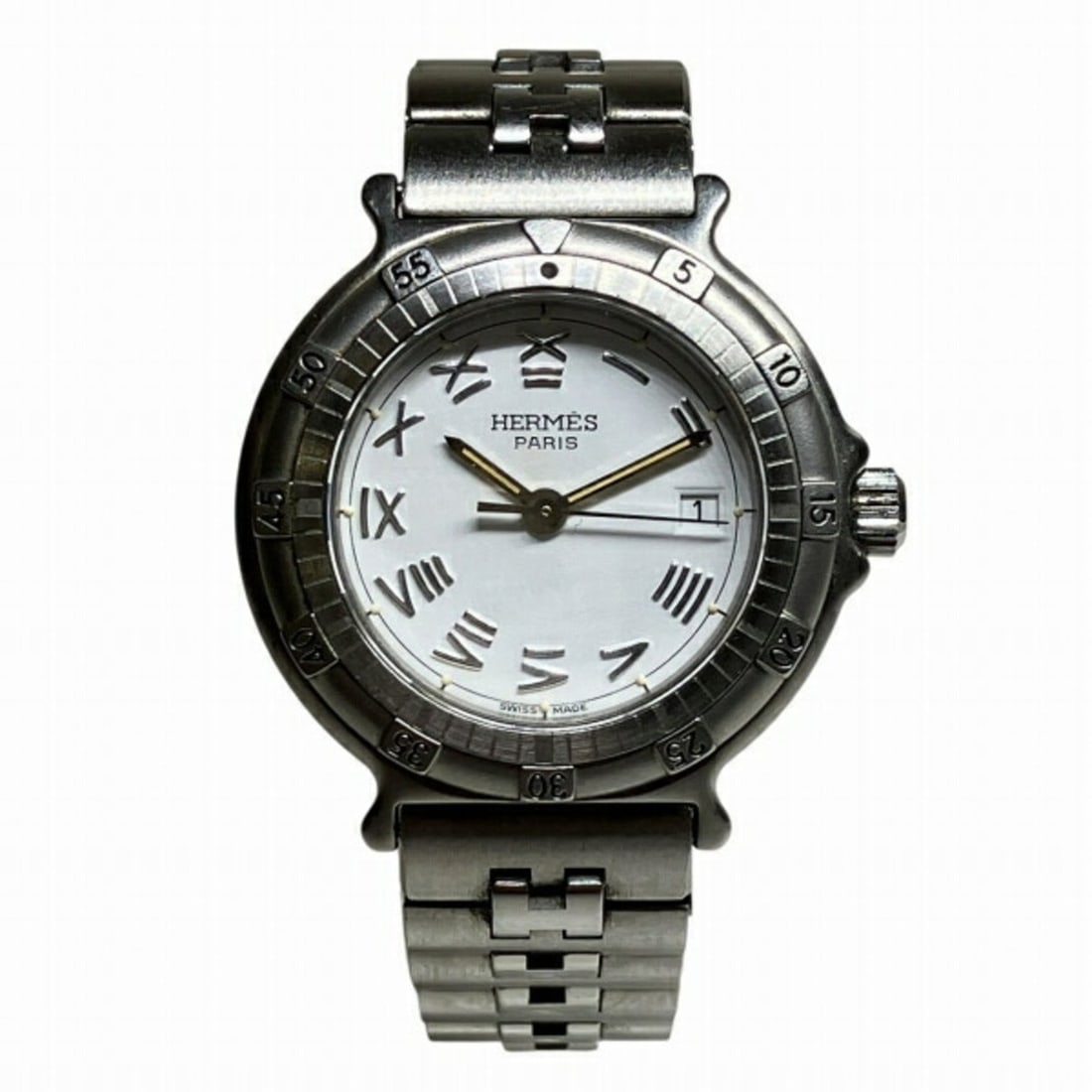 Hermes Captain Nemo Quartz Watch for Women: --- Catalog ---Category: SizeWrist Size: 14cm / 5.51''Case Diameter: 27.5mm / 1.08''Category: DesignType: WristwatchGender: WomenColor (Dial): WhiteMaterial (Band): Stainless steelMaterial (Case): Sta