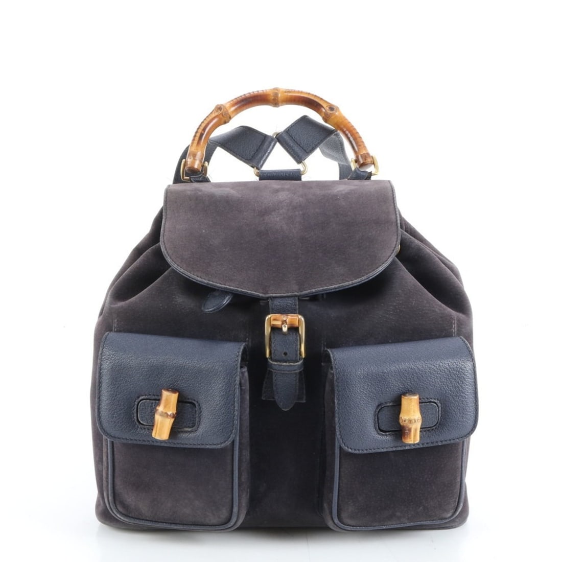 Gucci Bamboo Suede 003 2058 Leather 2-Way Backpack Bag, Navy, Women's (1 of 15)