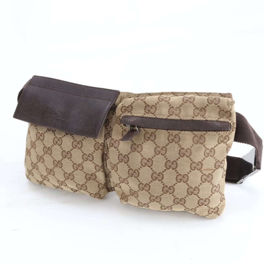 Gucci GG Canvas 28566 Leather 2-Way Body Bag, Waist Pouch, Shoulder Brown, Men's (1 of 11)