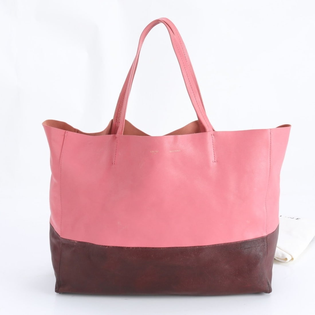 Celine Horizontal Cabas Leather Tote Bag Shoulder Handbag Brown Pink Women's (1 of 17)