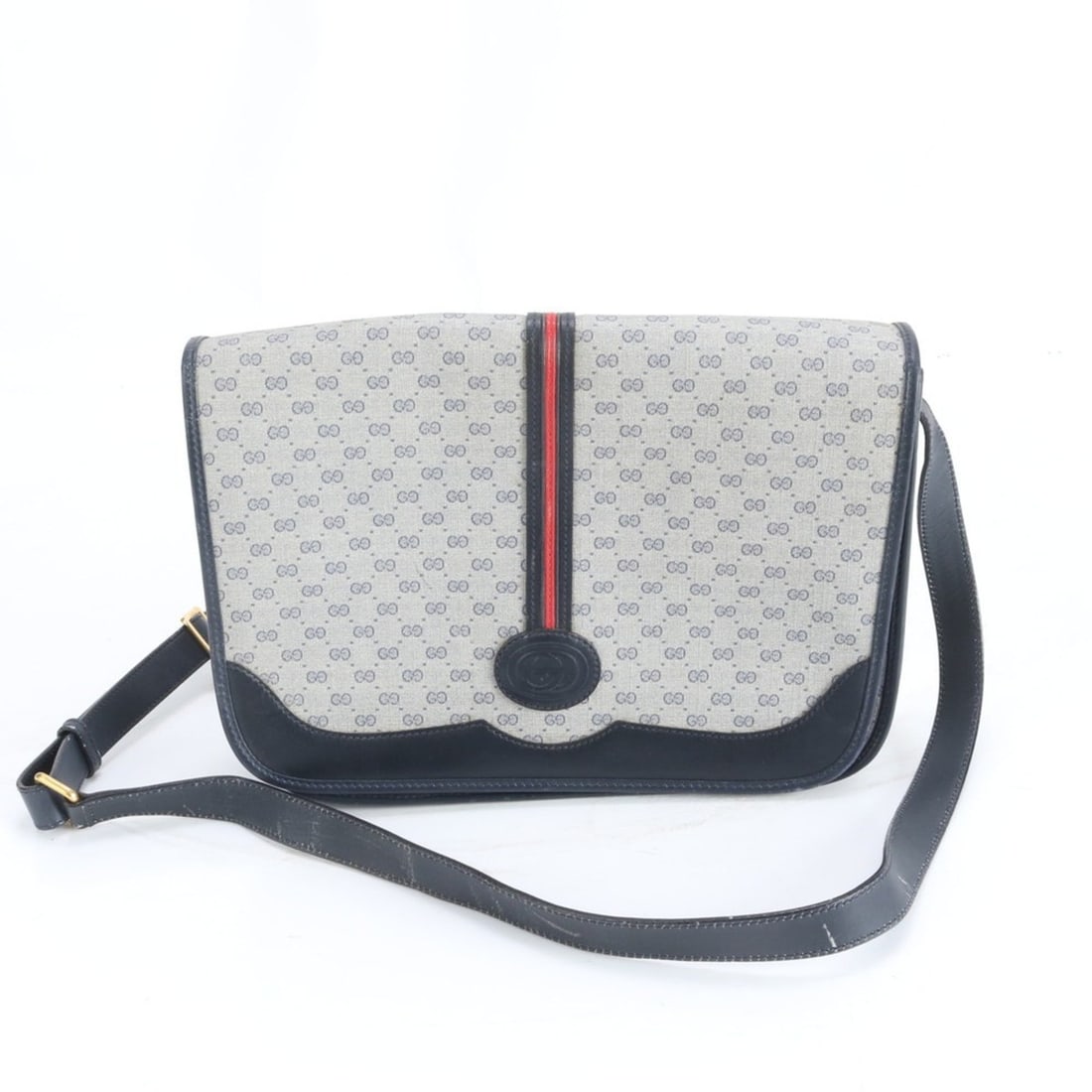 Gucci Old Micro GG Leather Shoulder Bag, Navy, Women's: --- Catalog ---Category: SizeStrap Drop: 1.14m / 45.27''Size (HxWxD): 22cm x 25cm x 9cm / 8.66'' x 9.84'' x 3.54''Strap Length: 115cm / 45.27''Category: DesignType: Shoulder bagColor: Gray,