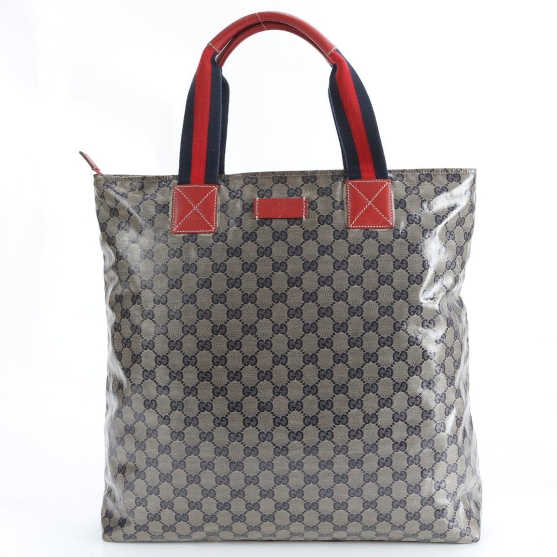 Gucci GG Crystal Sherry Line 131233 Leather Tote Bag Shoulder for Men: --- Catalog ---Category: SizeSize (HxWxD): 43cm x 42cm x 10cm / 16.92'' x 16.53'' x 3.93''Handle Length: 45cm / 17.71''Category: DesignType: Shoulder bag, Tote bagColor: Gray, Red colorGender: