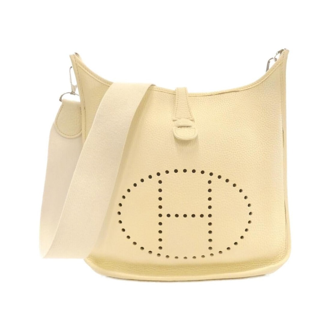 Hermes Hermès Evelyn 2 PM 043768CK Shoulder Bag: --- Catalog ---Category: SizeSize (HxWxD): 29cm x 28cm x 8cm / 11.41'' x 11.02'' x 3.14''Category: DesignType: Shoulder bagColor: WhiteGender: WomenMaterial: Taurillon clemence leather Category: