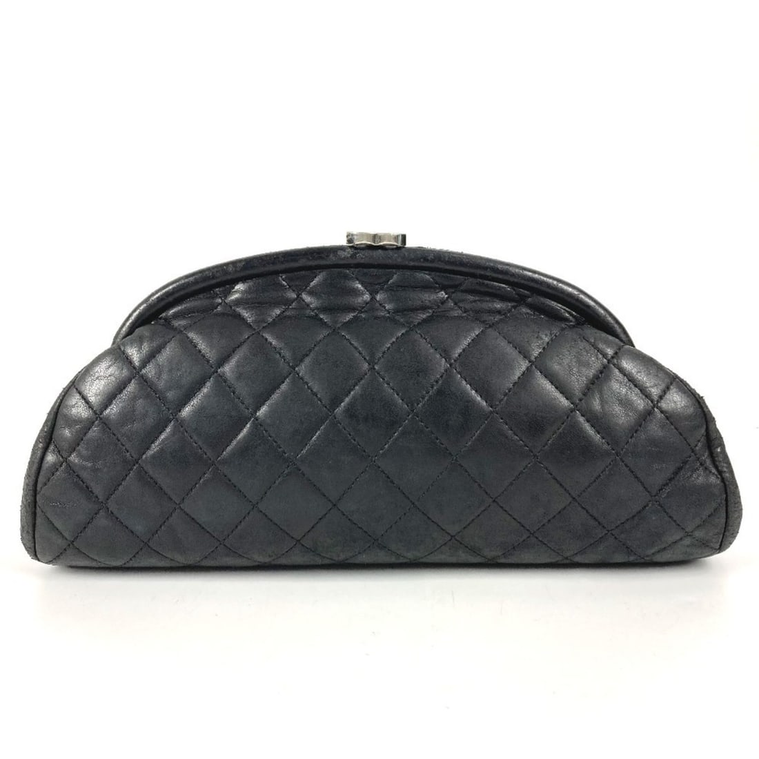 CHANEL CC Coco Mark Clasp Quilted Second Bag Pouch Logo Clutch Leather Women's Black (1 of 18)